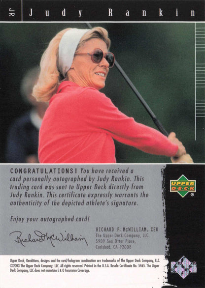 Judy Rankin The Signature Exhibit 2003 Hand Signed Golf Autograph Photo Card