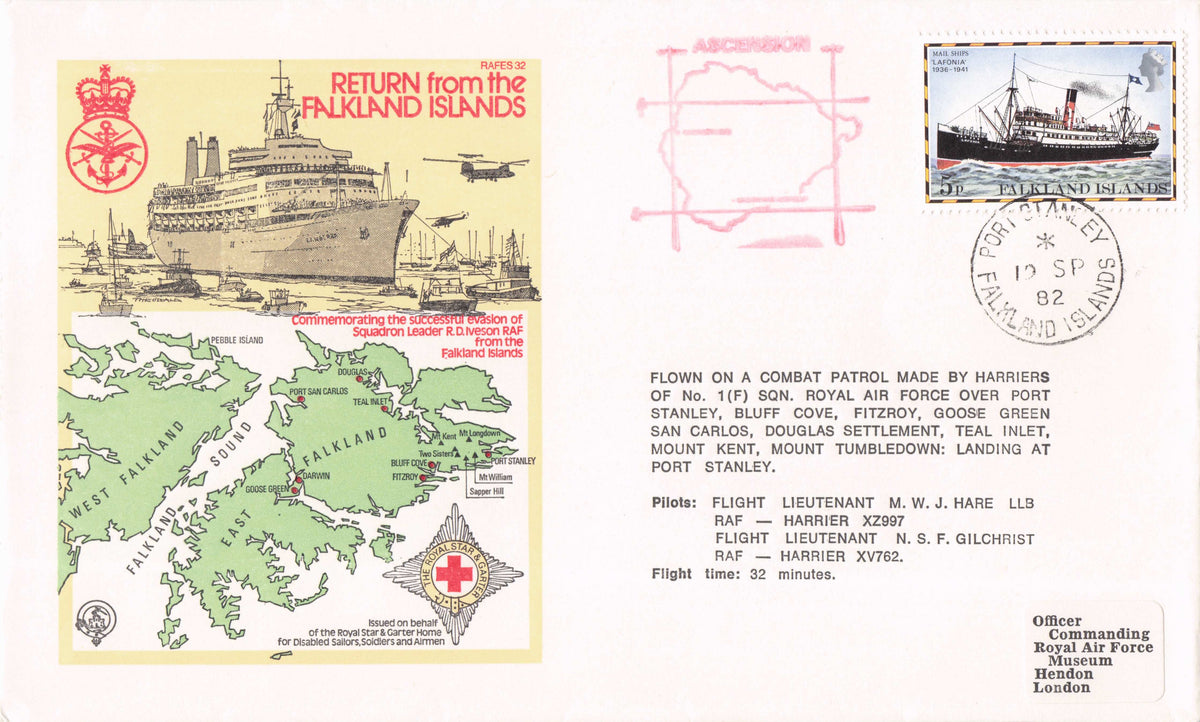 Return From The Falkland Islands Map 1982 Military RAF Bomber Flown RARE FDC