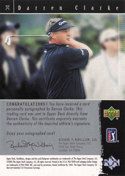 Darren Clarke Signature Exhibit 2003 Upper Deck Hand Signed Golf Photo Card
