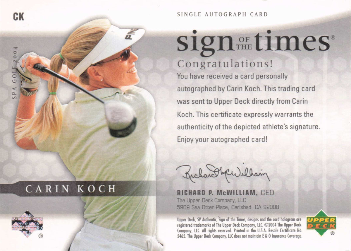 Carin Koch Sign Of The Times Golf 2004 Hand Signed Autograph Photo Card