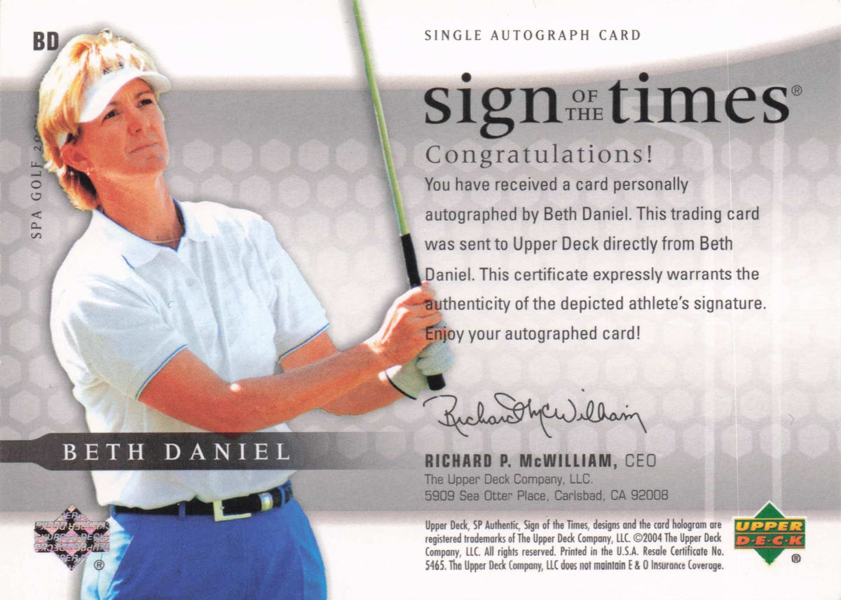 Beth Daniel Sign Of The Times Golf 2004 Hand Signed Autograph Photo Card