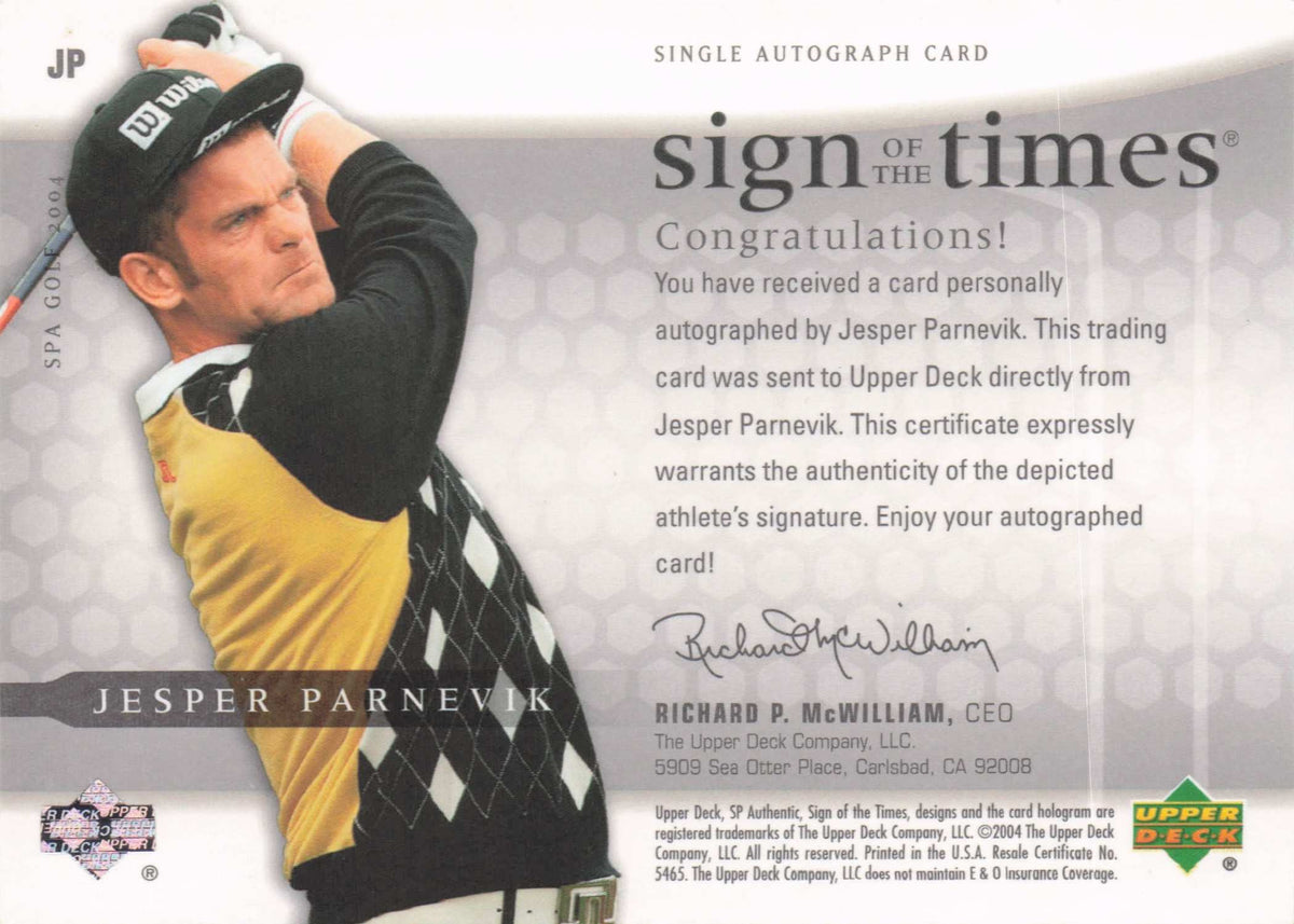 Jesper Parnevik Sign Of The Times Golf 2004 Hand Signed Autograph Photo Card