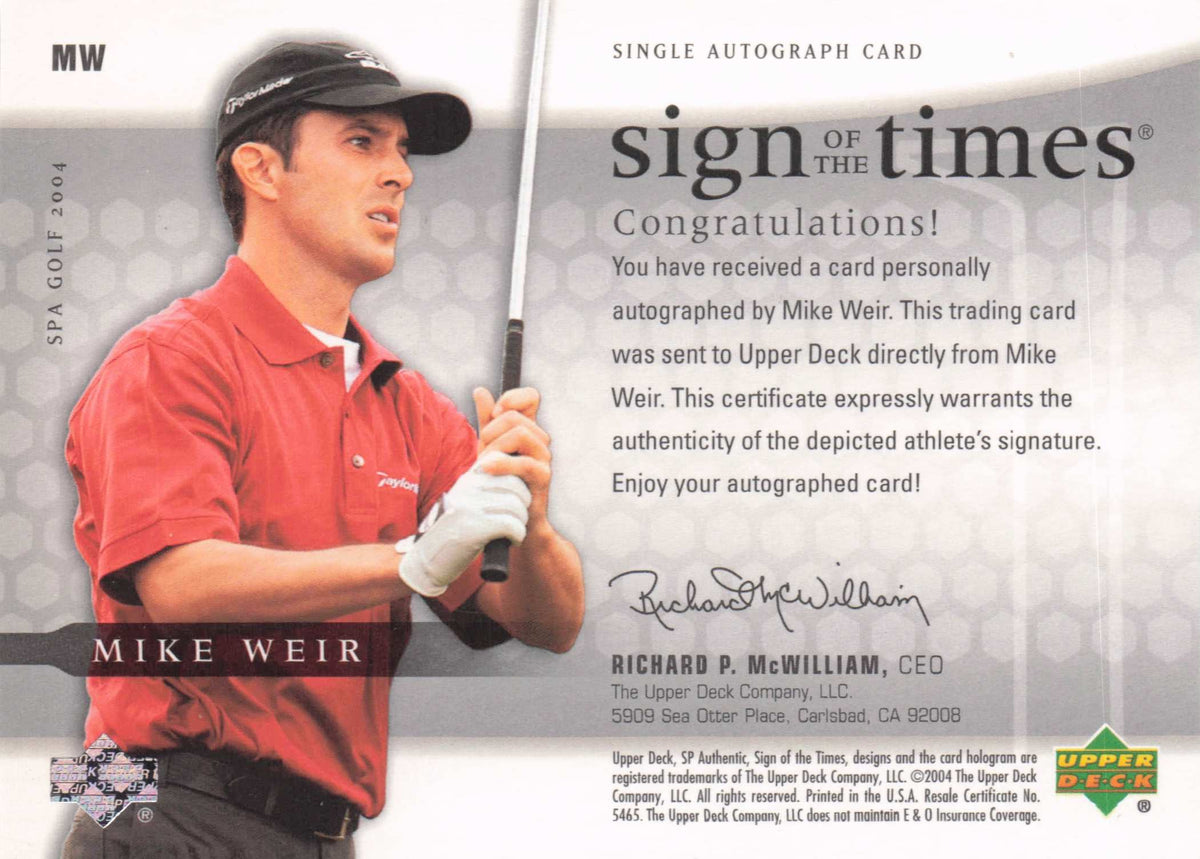 Mike Weir Sign Of The Times Golf 2004 Hand Signed Autograph Photo Card