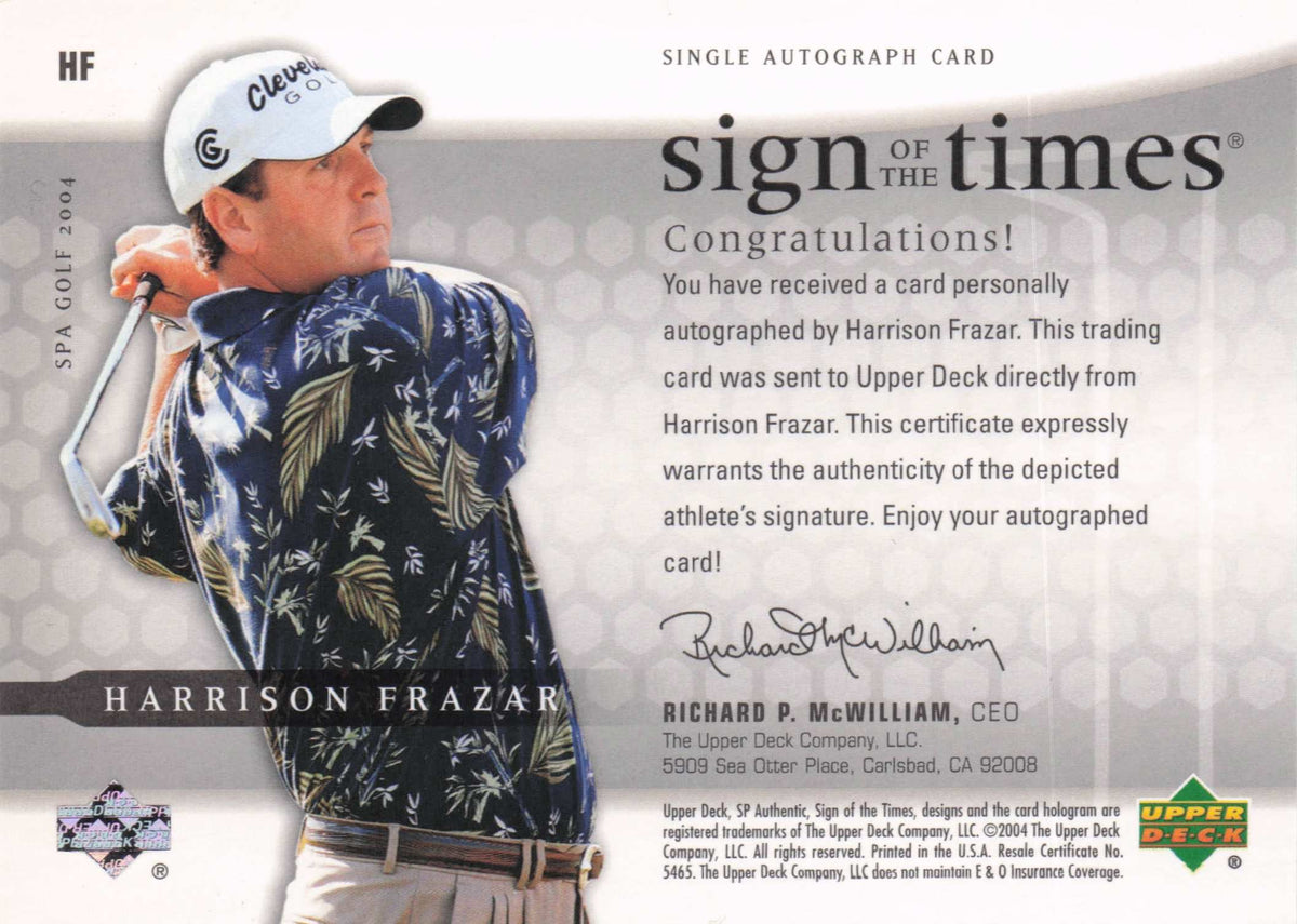 Harrison Frazar Sign Of The Times Golf 2004 Hand Signed Autograph Photo Card