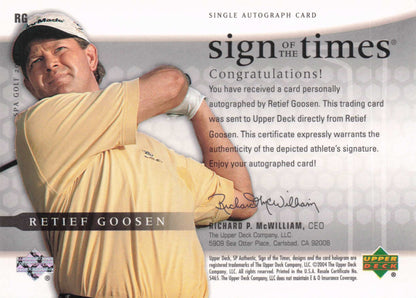 Retief Goosen Sign Of The Times Golf 2004 Hand Signed Autograph Photo Card