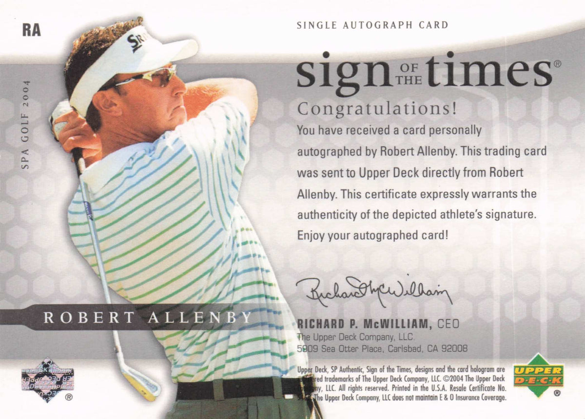 Robert Allenby Sign Of The Times Golf 2004 Hand Signed Autograph Photo Card