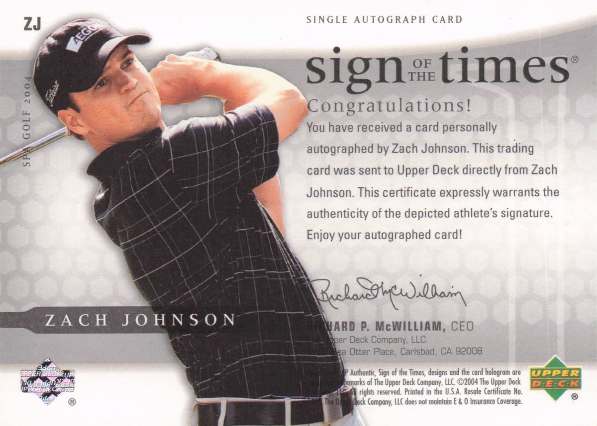 Zach Johnson Sign Of The Times Golf 2004 Hand Signed Autograph Photo Card