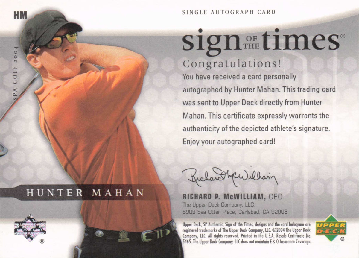 Hunter Mahan Sign Of The Times Golf 2004 Hand Signed Autograph Photo Card