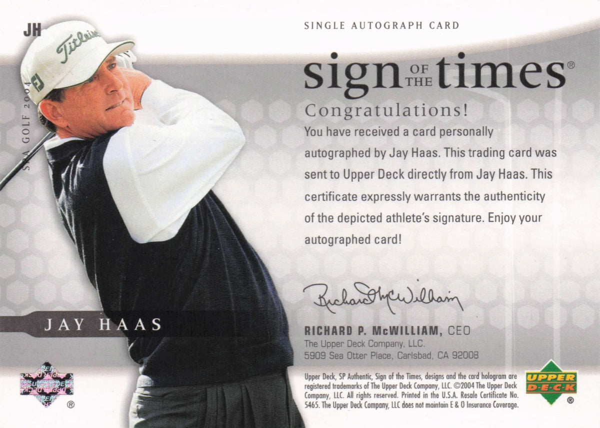Jay Haas Sign Of The Times Golf 2004 Hand Signed Autograph Photo Card