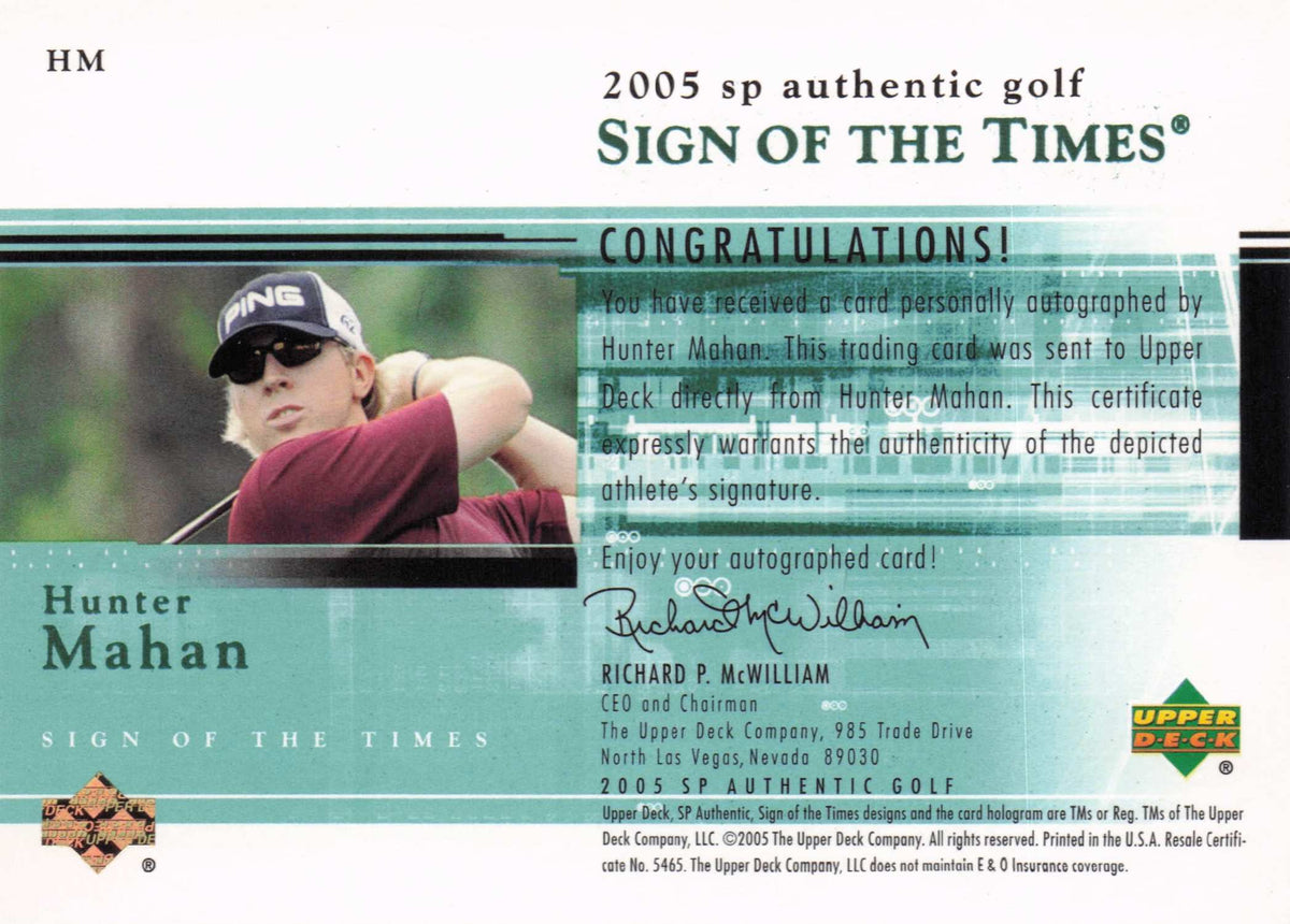 Hunter Mahan Sign Of The Times Golf 2005 Hand Signed Autograph Photo Card