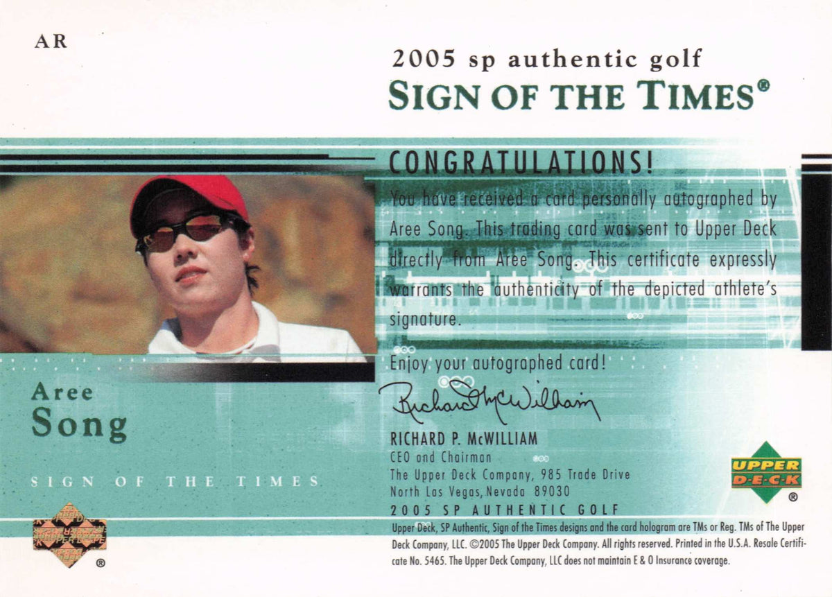 Aree Song 2005 Sign Of The Times LPGA Hand Signed Autograph Golf Photo Card