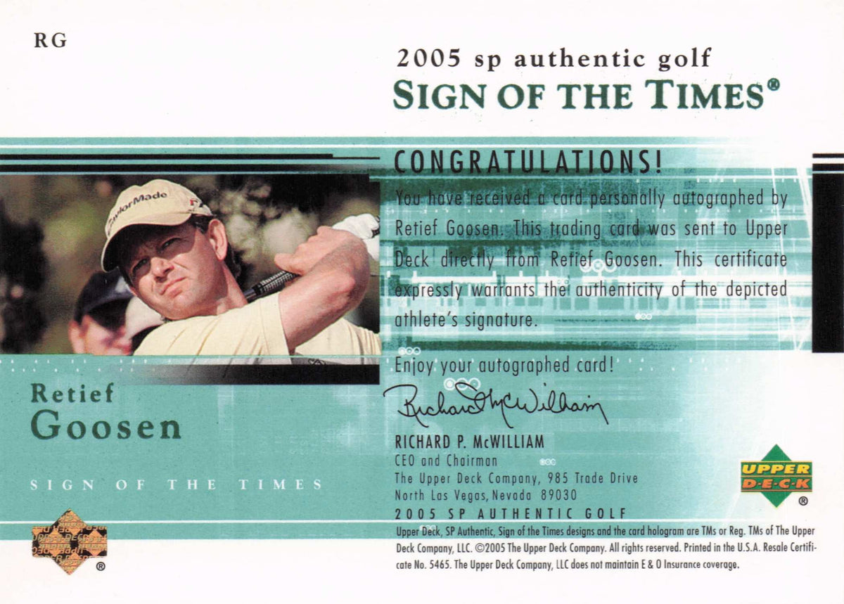 Retief Goosen Sign Of The Times Golf 2005 Hand Signed Autograph Photo Card