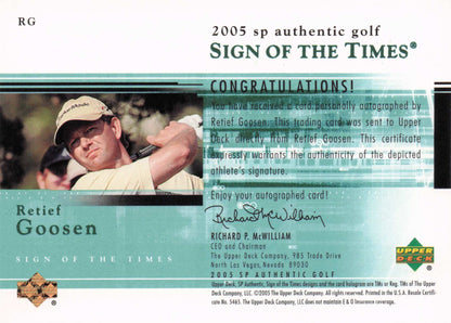 Retief Goosen Sign Of The Times Golf 2005 Hand Signed Autograph Photo Card