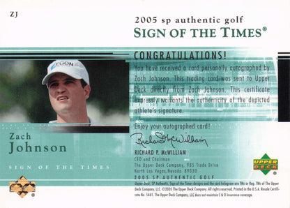Zach Johnson Sign Of The Times Golf 2005 Hand Signed Autograph Photo Card