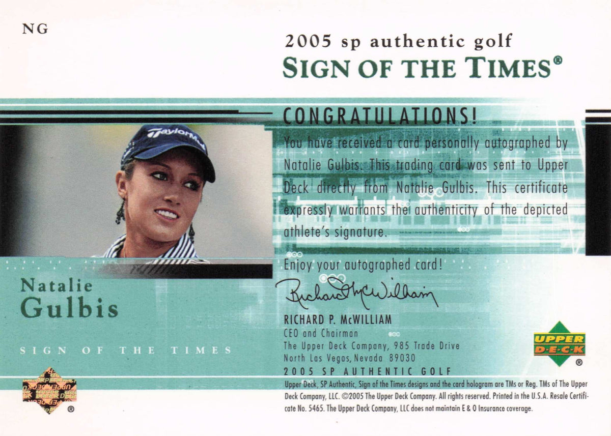 Natalie Gulbis Sign Of The Times Golf 2005 Hand Signed Autograph Photo Card