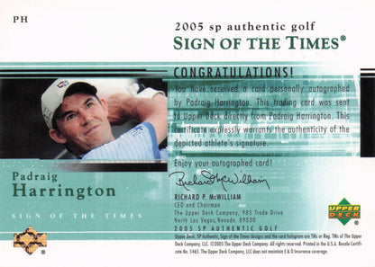 Padraig Harrington Sign Of The Times Golf 2005 Hand Signed Autograph Card