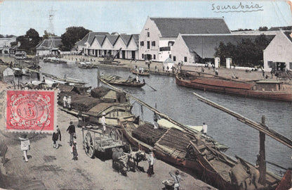 Surabaya Port Harbour Boats Antique Indonesia Postcard