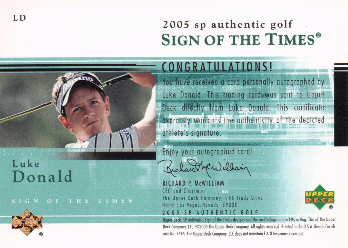 Luke Donald Sign Of The Times Golf 2005 Hand Signed Autograph Photo Card