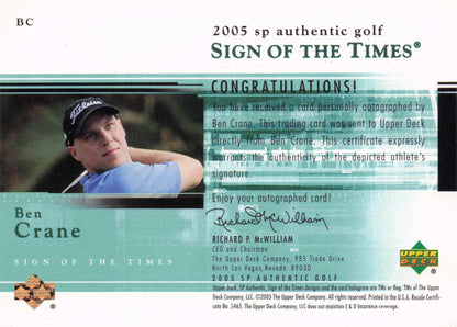 Ben Crane Sign Of The Times Golf 2005 Hand Signed Autograph Photo Card