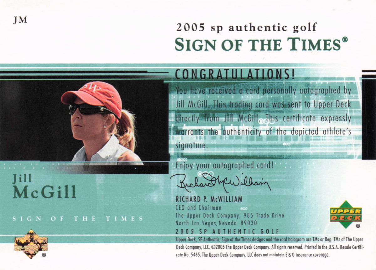 Jill McGill Sign Of The Times Golf 2005 Hand Signed Autograph Trade Card