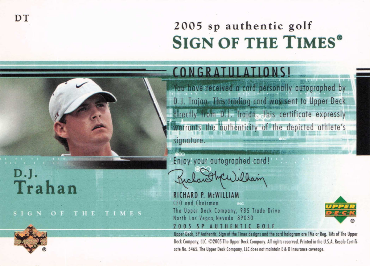 DJ Trahan Sign Of The Times Golf 2005 Hand Signed Autograph Photo Card
