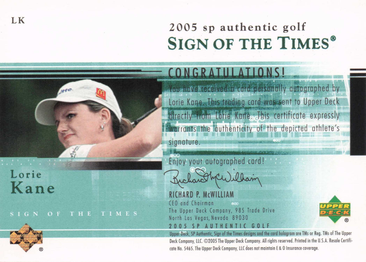 Lorie Kane Sign Of The Times Golf 2005 Hand Signed LPGA Autograph Card