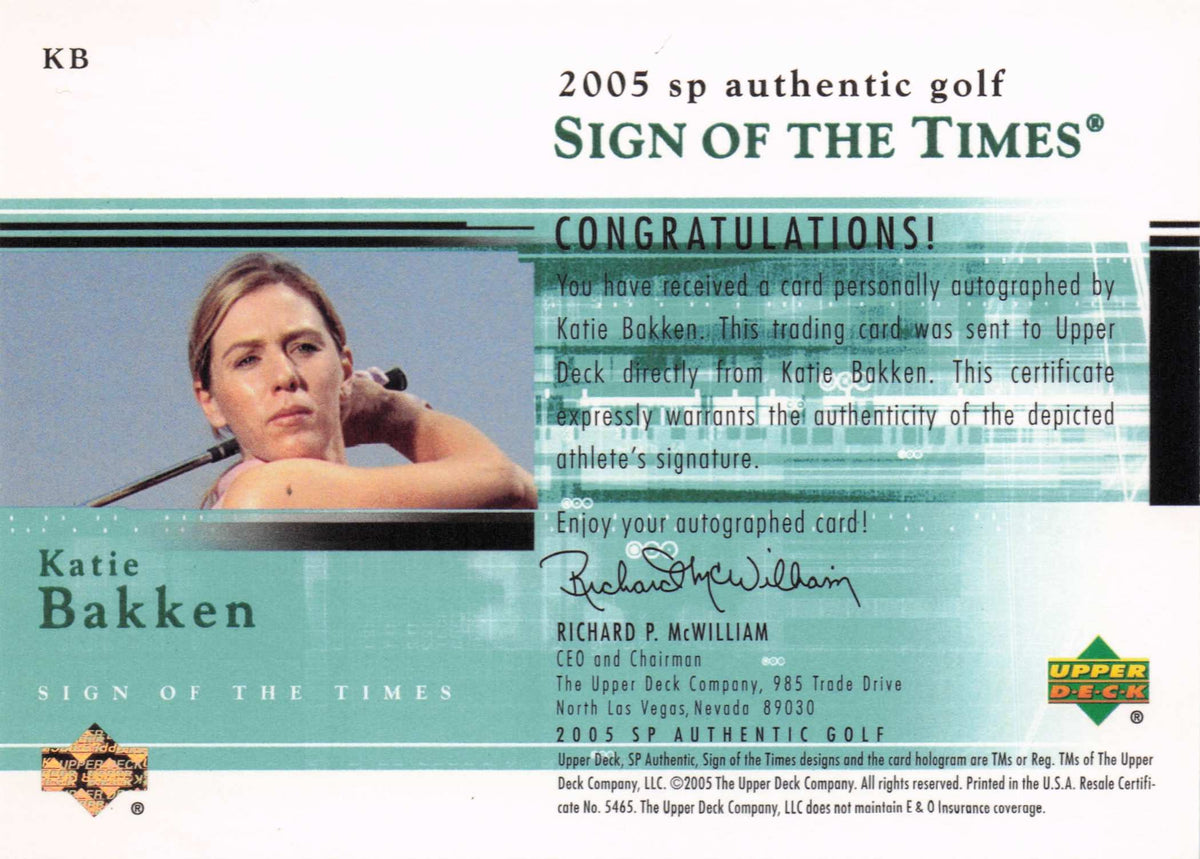 Katie Bakken Sign Of The Times Golf 2005 Hand Signed Autograph Photo Card