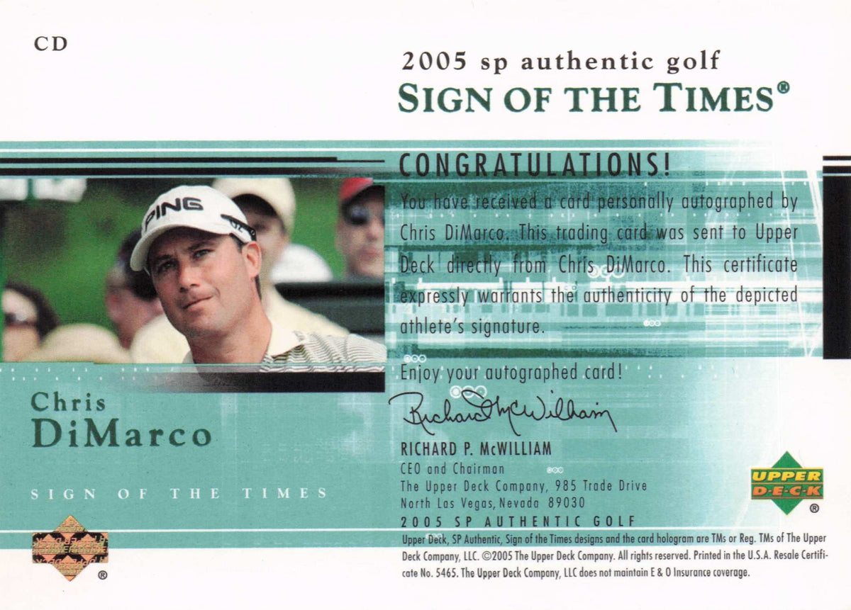 Chris DiMarco Sign Of The Times Golf 2005 Hand Signed Autograph Photo Card