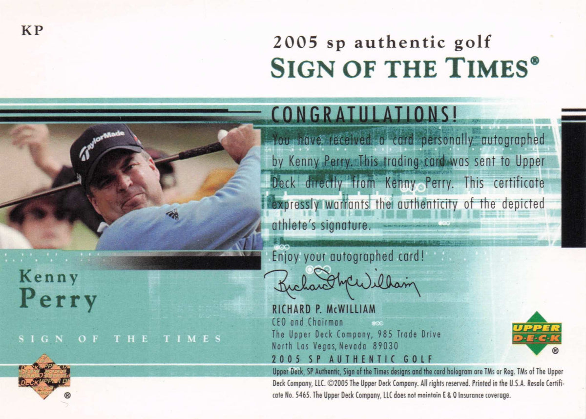 Kenny Perry Sign Of The Times Golf 2005 Hand Signed Autograph Photo Card