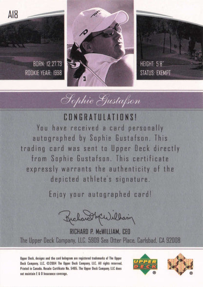 Sophie Gustafson Endorsements Of Excellence Golf Hand Signed Autograph Card