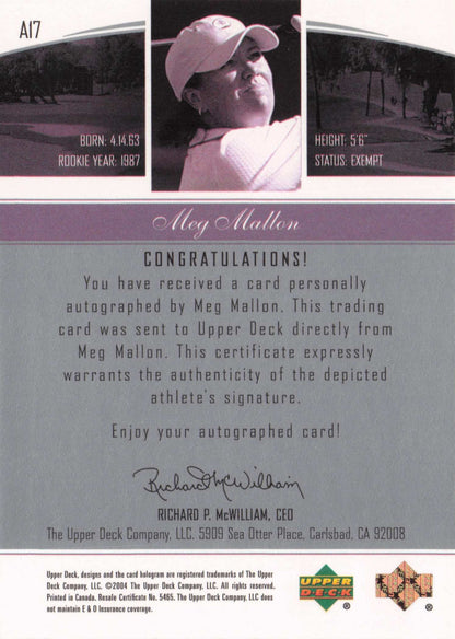 Meg Mallon Endorsements Of Excellence Golf Hand Signed Autograph Photo Card