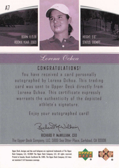 Lorena Ochoa Endorsements Of Excellence Golf Hand Signed Autograph Card