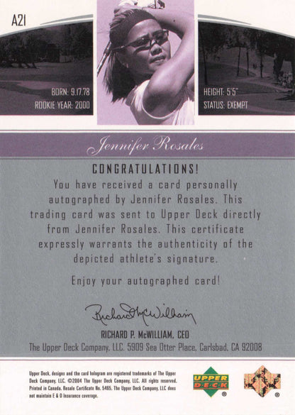 Jennifer Rosales Endorsements Of Excellence Golf Hand Signed Autograph Card