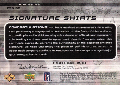 Bob Estes Singles 2003 Golf Upper Deck Hand Signed Worn Shirt Trade Card