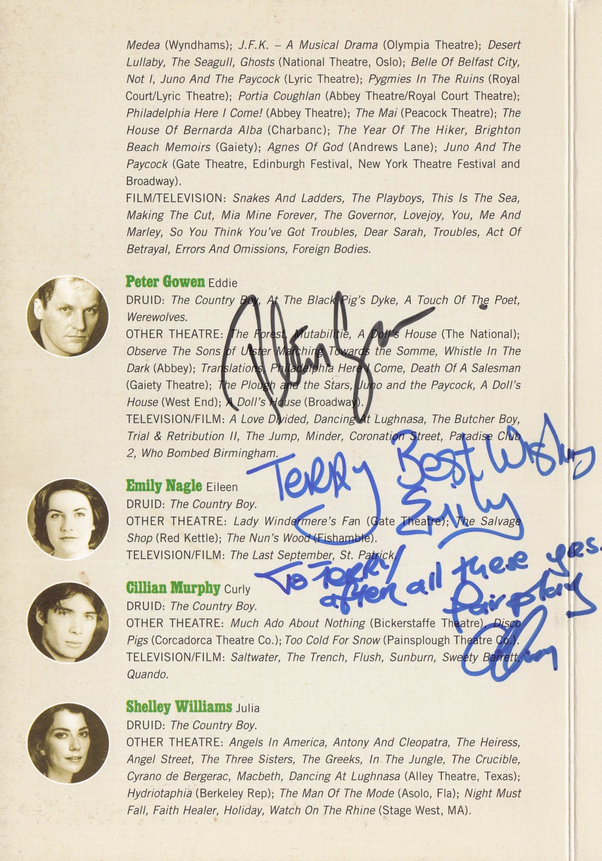 Peter Gowen Cillian Murphy Stella McCusker Game Of Thrones Hand Signed Page
