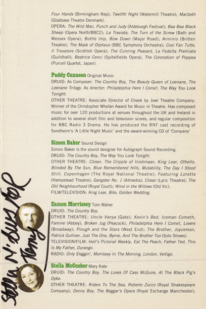 Peter Gowen Cillian Murphy Stella McCusker Game Of Thrones Hand Signed Page