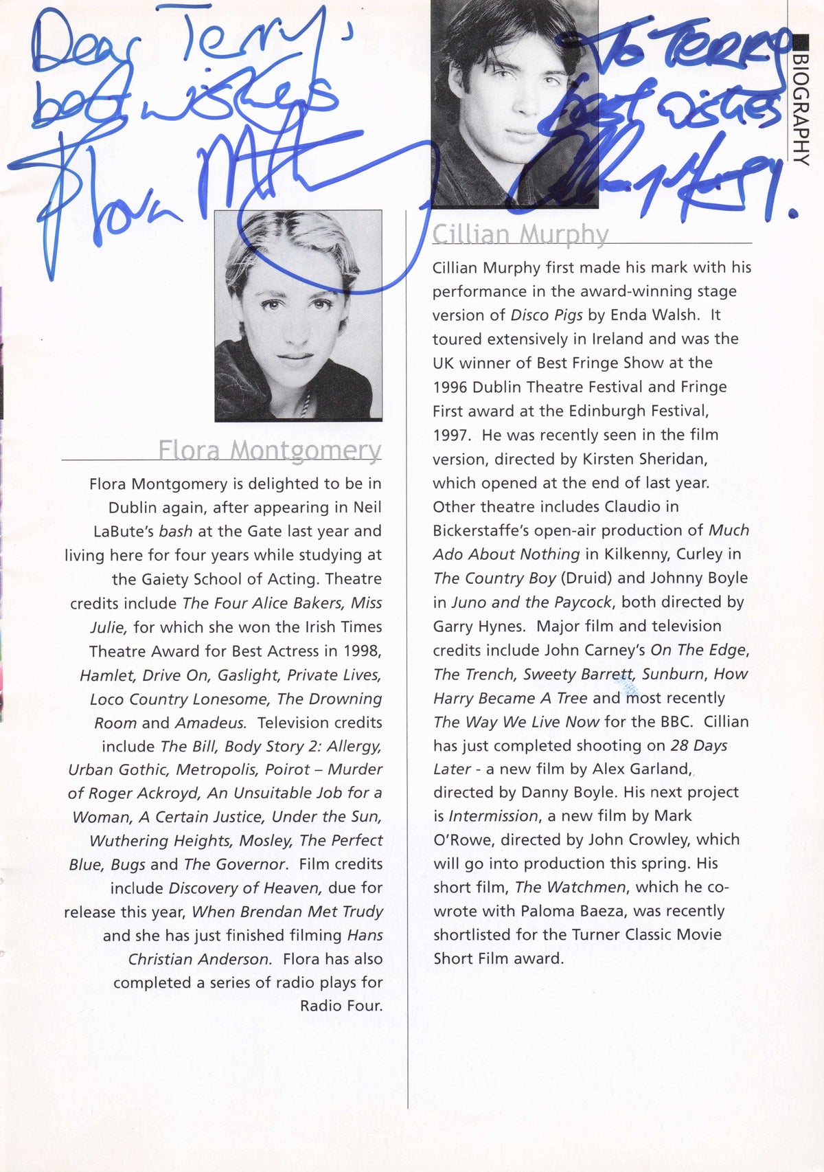Flora Montgomery Cillian Murphy Batman Oppenheimer 2x Hand Signed Photo Page