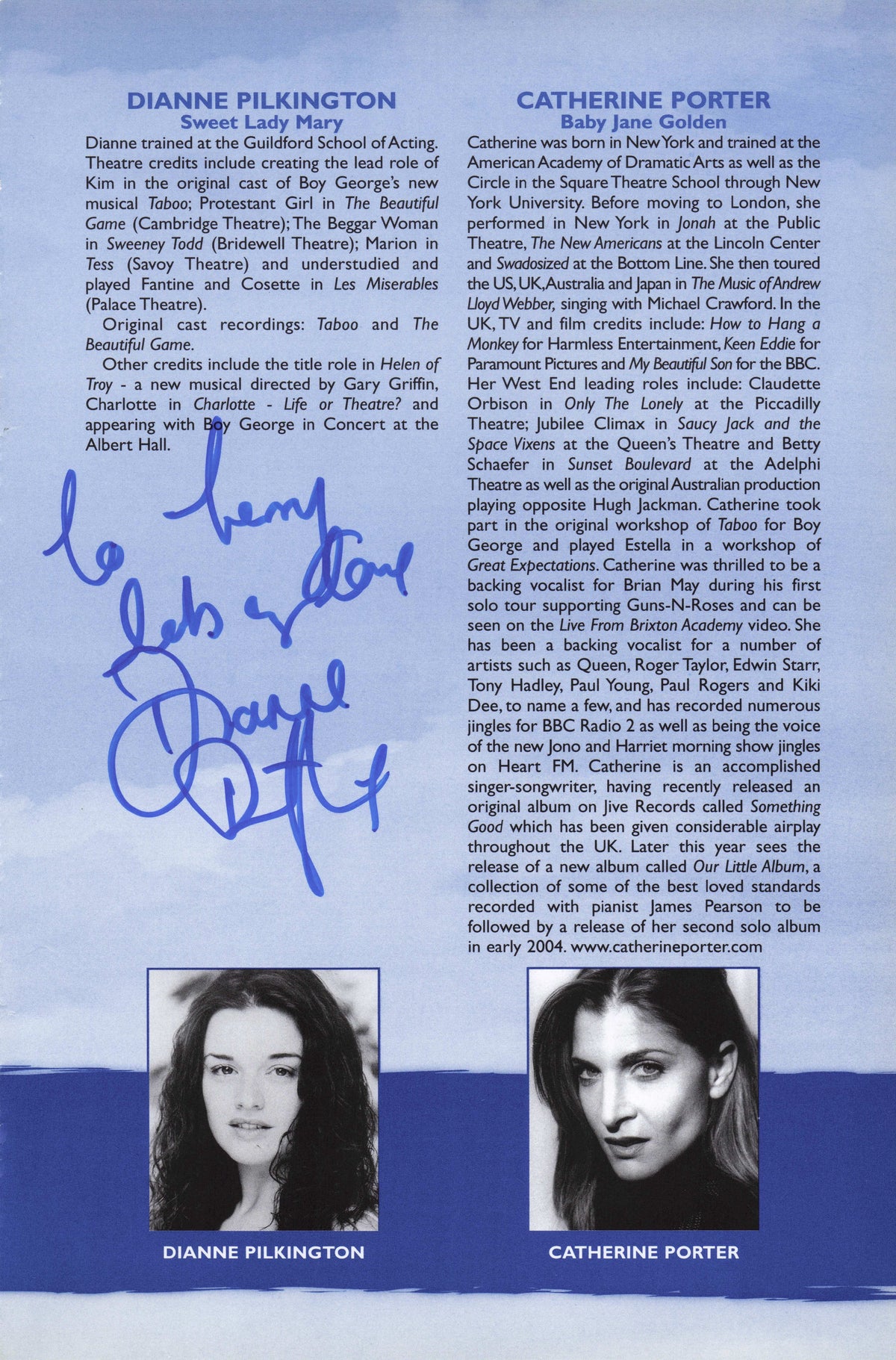 Dianne Pilkington of Wicked Hannah Waddingham Vintage Hand Signed Theatre Page