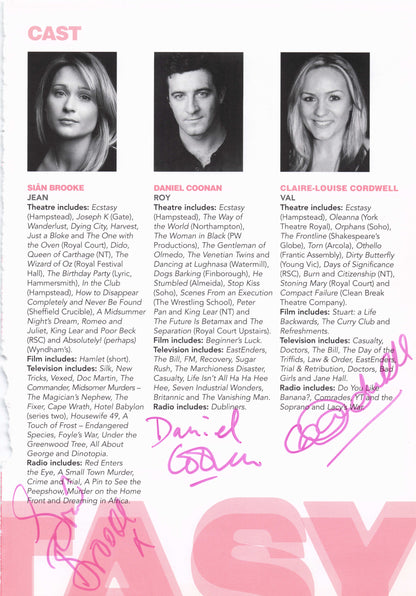 Sinead Matthews Sian Brooke Daniel Coonan Hand Signed Mike Leigh Theatre Page