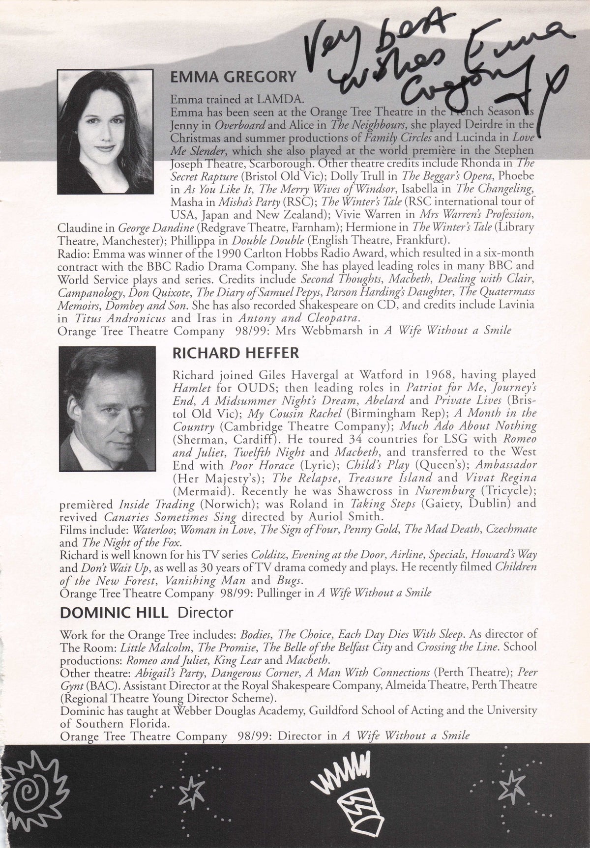 Emma Gregory Quatermass Warhammer Harry Potter Hand Signed Theatre Page