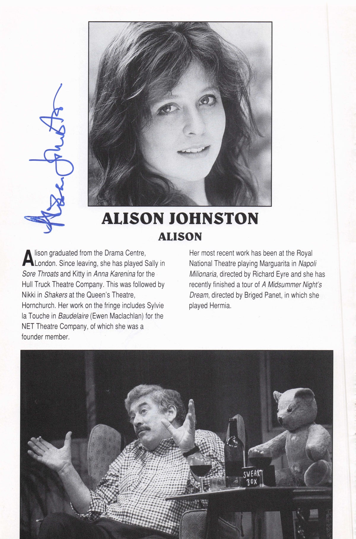 Alison Johnston Rita Doubleday in Heartbeat TV Hand Signed Theatre Photo Page