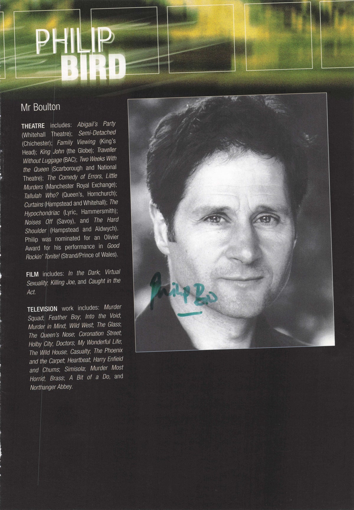 Philip Bird of Dr Who Napoleon Film Rare Vintage Hand Signed Theatre Photo Page