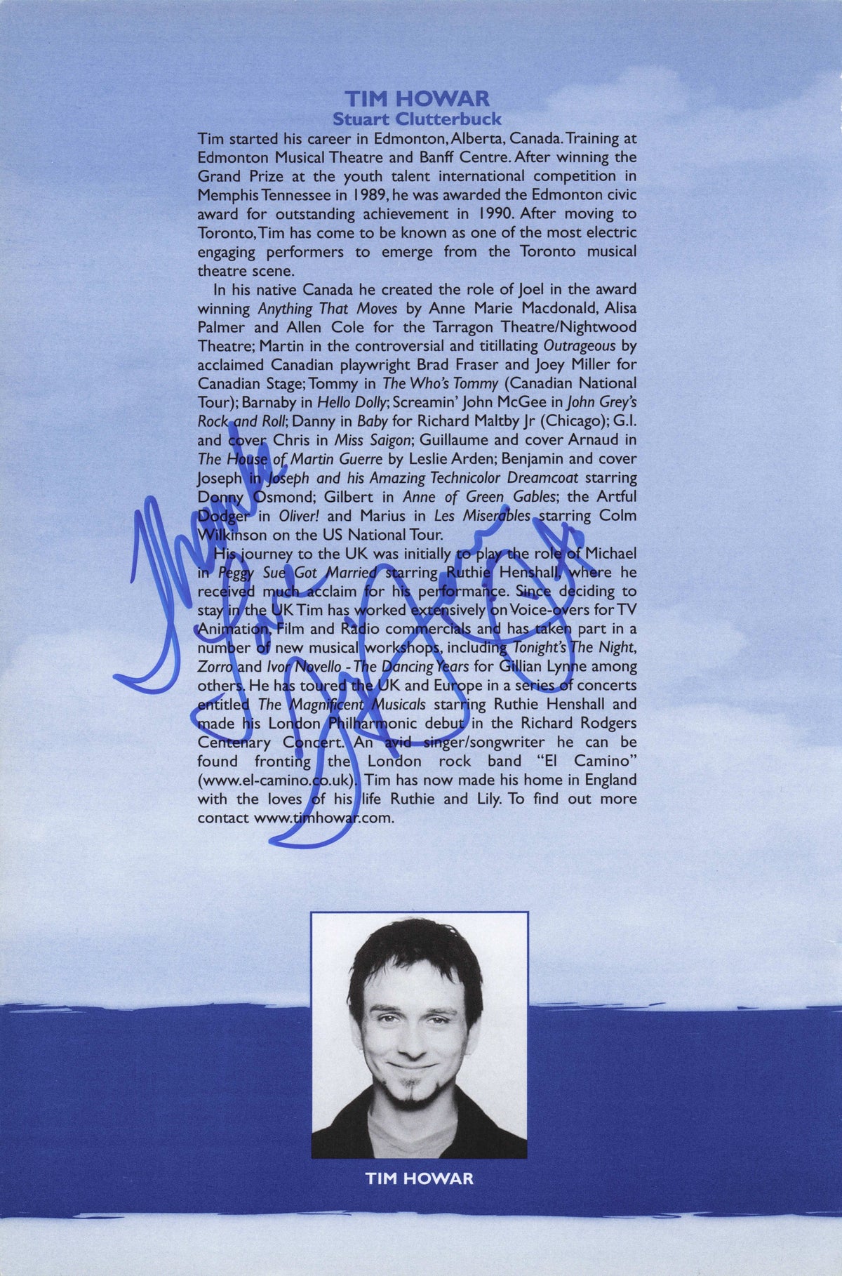 Tim Howard of Mike & The Mechanics Vintage Rare Hand Signed Theatre Photo Page