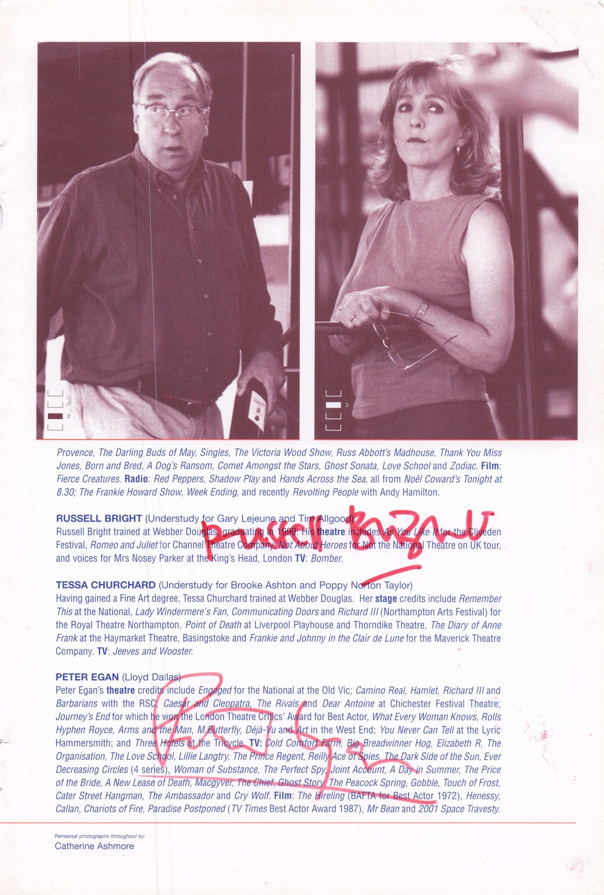 Peter Egan Russell Bright Aden Gillett 3x Hand Signed Photo Theatre Page