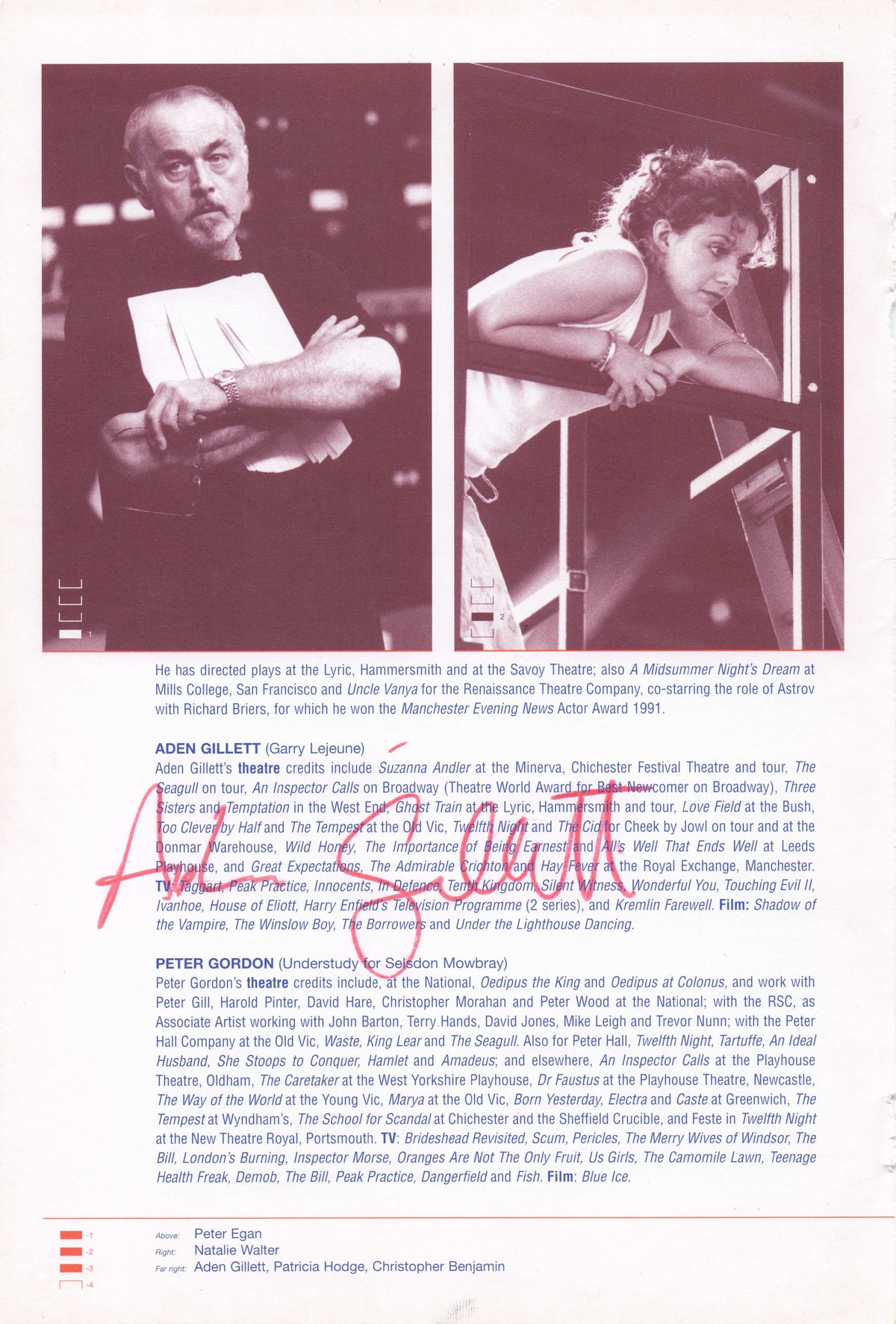 Peter Egan Russell Bright Aden Gillett 3x Hand Signed Photo Theatre Page