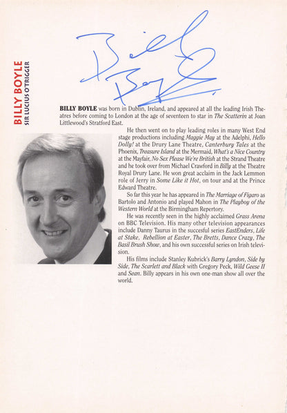 Mr Billy Boyle of The 1970s Basil Brush Show Hand Signed Theatre Photo Page