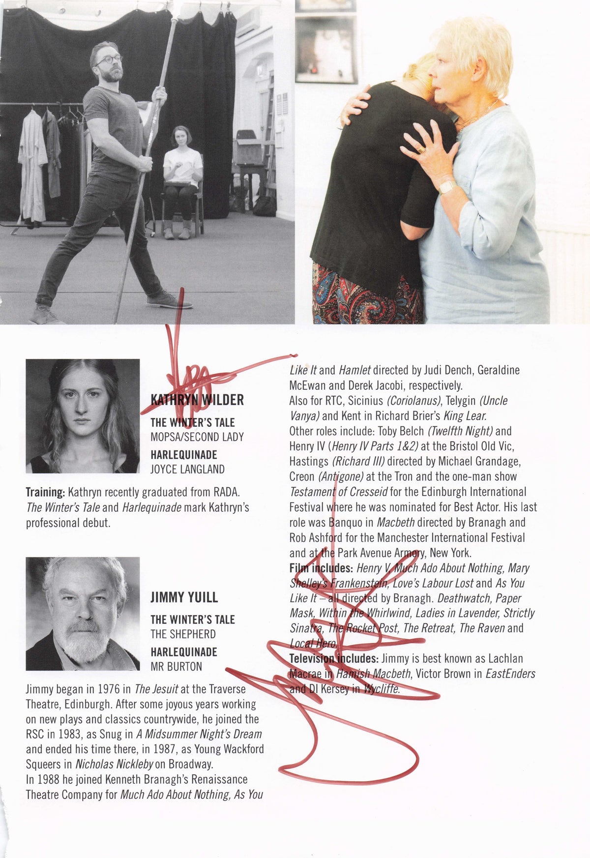 Jimmy Yuill Wycliffe Kathryn Wilder MULTI Hand Signed Theatre Photo Page