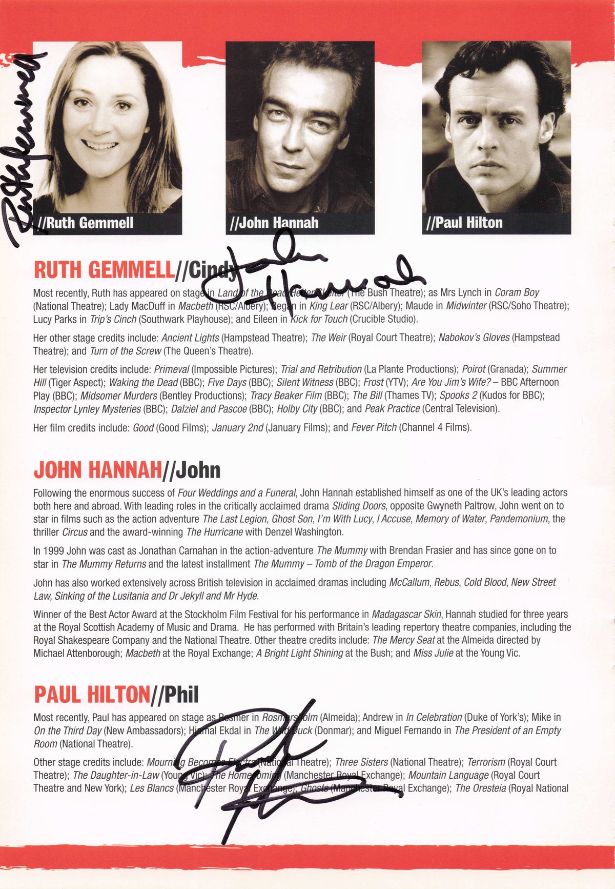 Ruth Gemmell Bridgerton Paul Hilton Slow Horses Hand Signed Photo Theatre Page