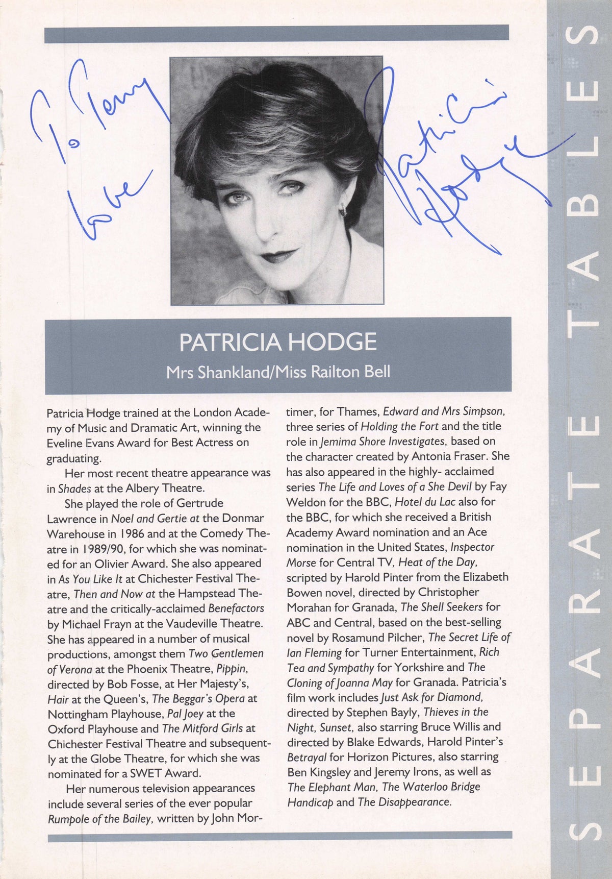 Charlotte Cornwell Rock Follies Mirian Karlin Patricia Hodge Hand Signed Theatre Page