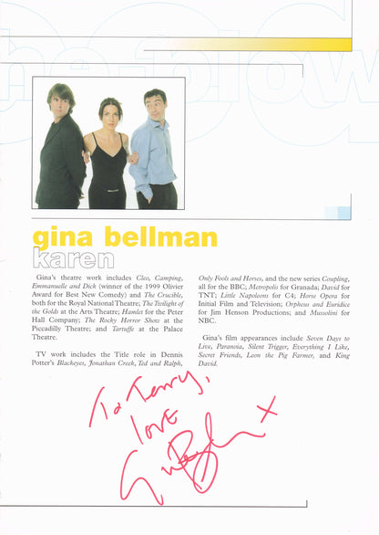 Gina Bellman Only Fools & Horses Coupling Hand Signed Theatre Photo Page & MORE